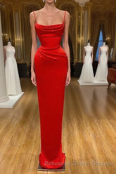 Spaghetti starp Front-ruffle Orange Sheath Semi Formal Prom Dress